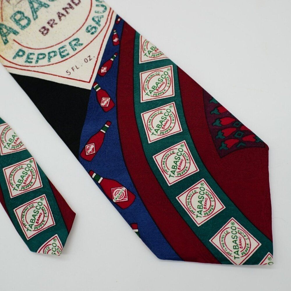 Tabasco Pepper Sauce Jacquard Print Silk Tie Wide Multi-Colored
